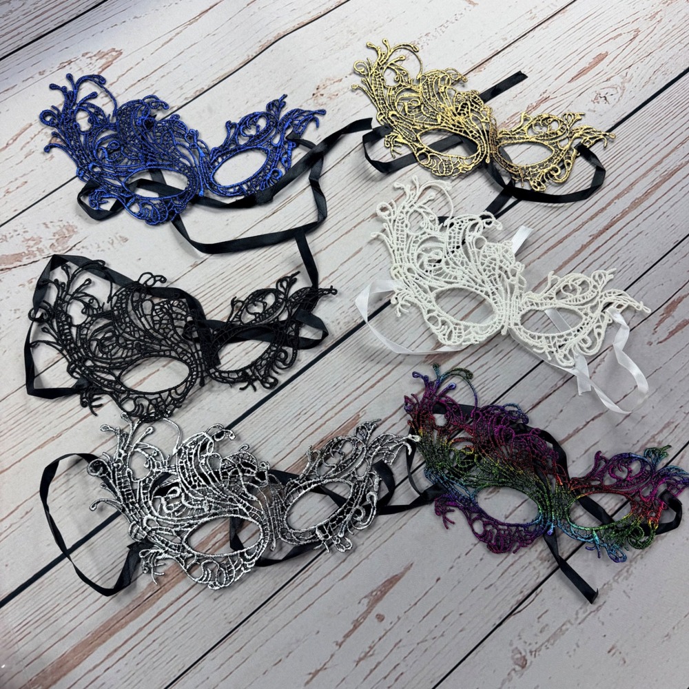 Lace Masquerade Mask Set Metallic Filigree Eye Mask Multi Color 6 Pack